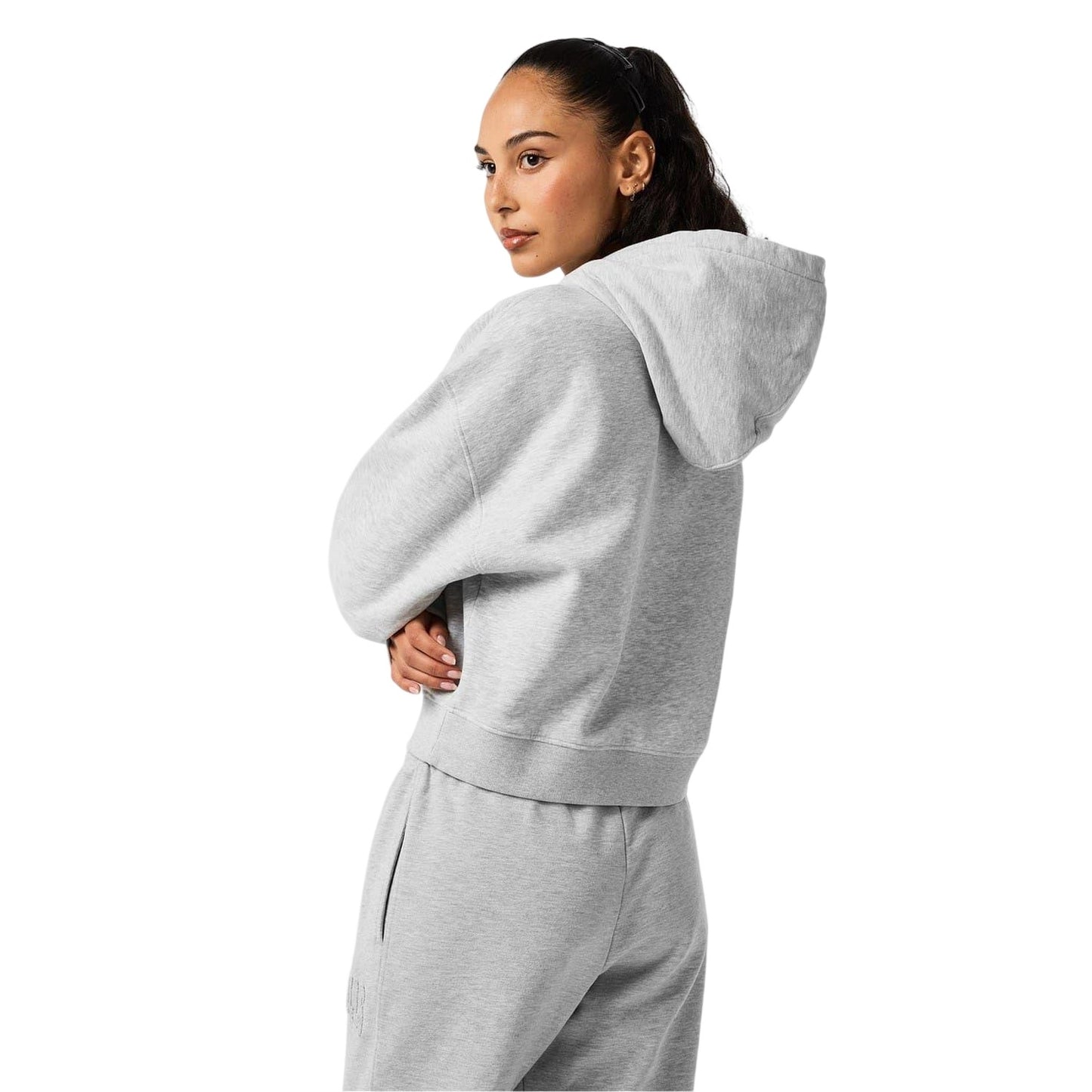 Grey Marl - Back - Jack Wills Womens-Ladies Hooded Baggy Crop Sweatshirt