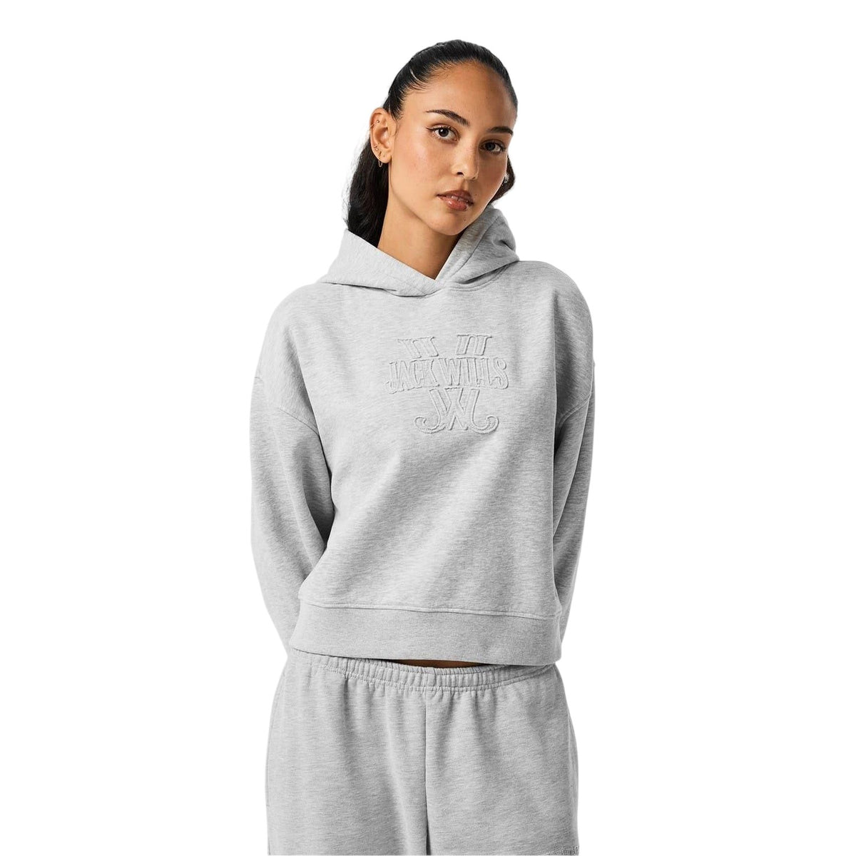Grey Marl - Side - Jack Wills Womens-Ladies Hooded Baggy Crop Sweatshirt