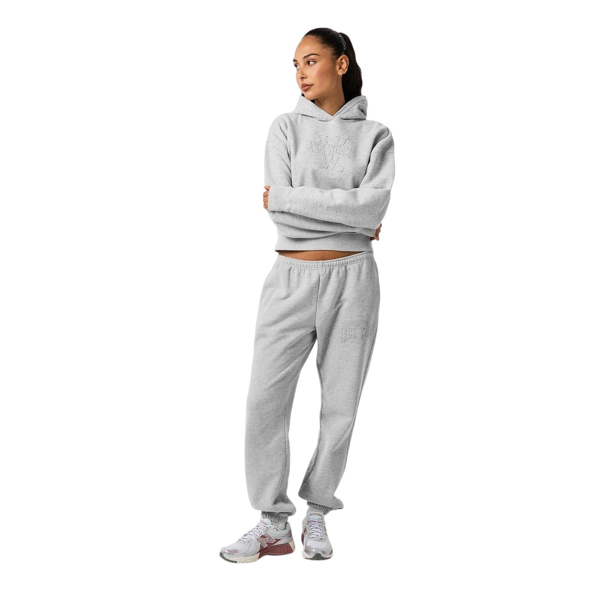 Grey Marl - Lifestyle - Jack Wills Womens-Ladies Hooded Baggy Crop Sweatshirt
