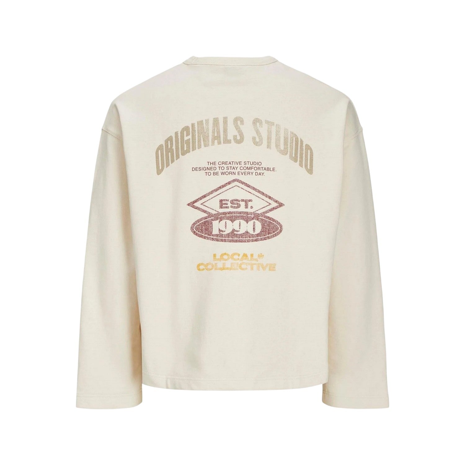 Ecru - Back - Jack And Jones Mens Graphic Print Boxy Drop Sleeve Sweatshirt