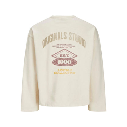 Ecru - Back - Jack And Jones Mens Graphic Print Boxy Drop Sleeve Sweatshirt