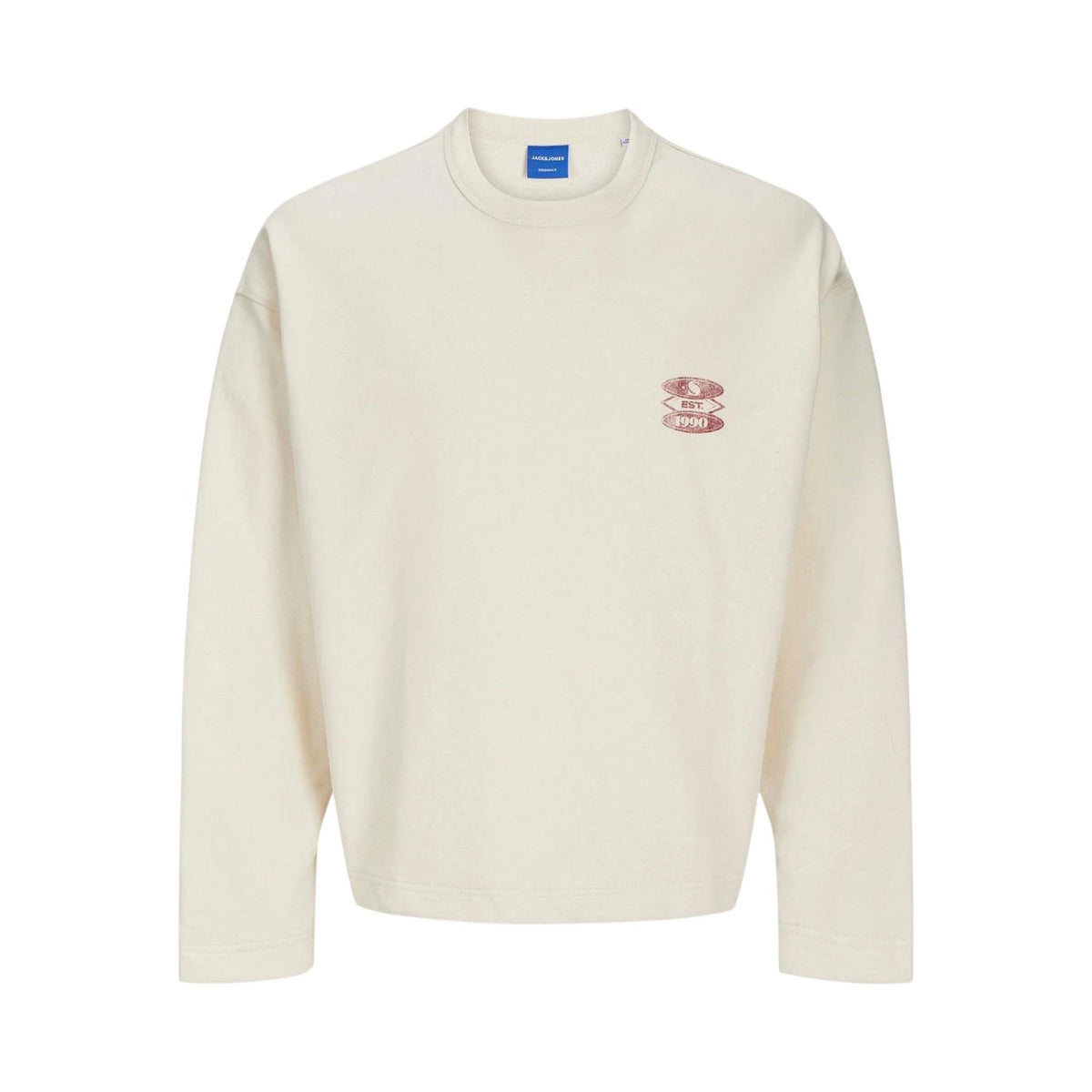 Ecru - Front - Jack And Jones Mens Graphic Print Boxy Drop Sleeve Sweatshirt