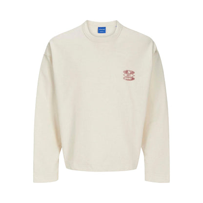 Ecru - Front - Jack And Jones Mens Graphic Print Boxy Drop Sleeve Sweatshirt