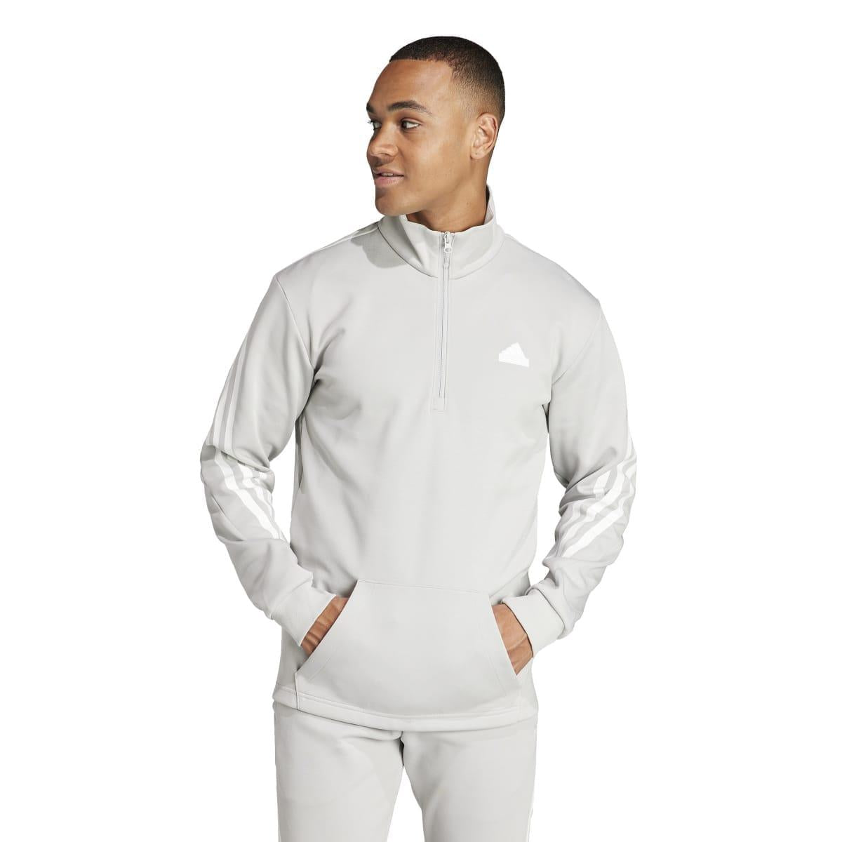 Grey - Side - Adidas Mens Future Icons Striped Half Zip Sweatshirt