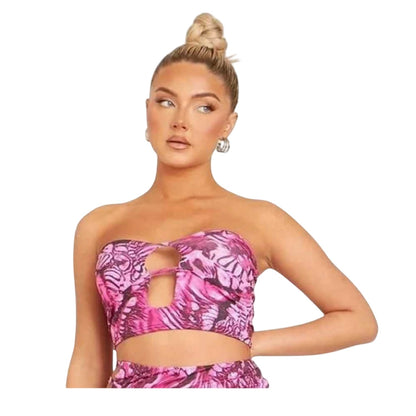 Pink - Front - Missy Empire Womens-Ladies Floral Cut Out Crop Top