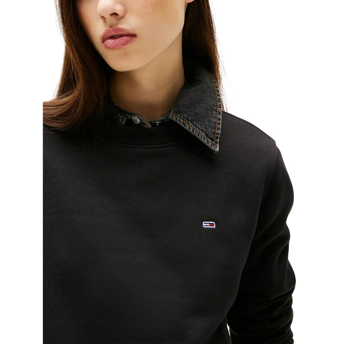 Black - Side - Tommy Jeans Womens-Ladies Embroidered Logo Brushed Fleece Sweatshirt