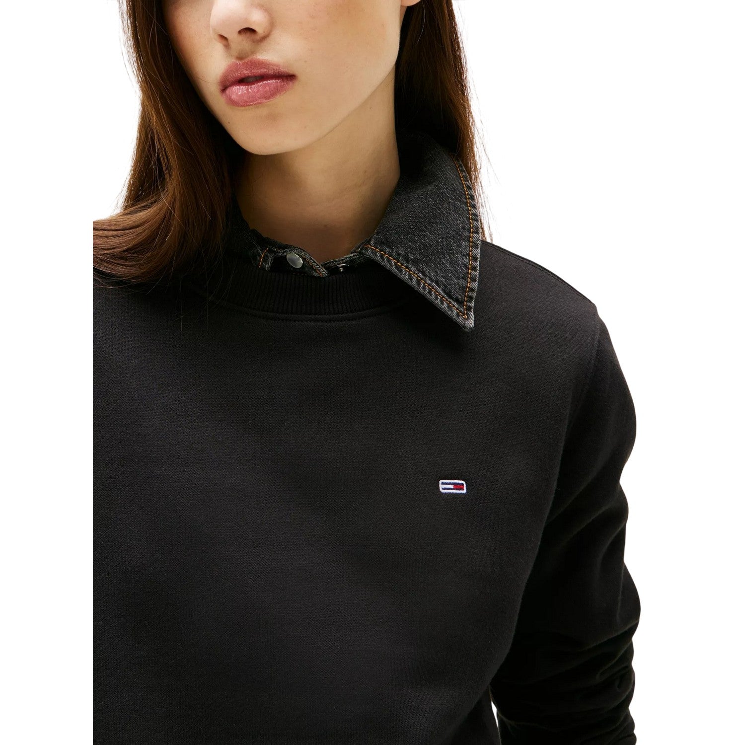 Black - Side - Tommy Jeans Womens-Ladies Embroidered Logo Brushed Fleece Sweatshirt