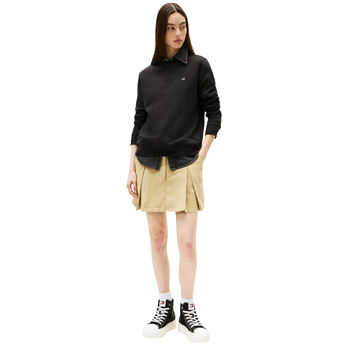 Black - Lifestyle - Tommy Jeans Womens-Ladies Embroidered Logo Brushed Fleece Sweatshirt