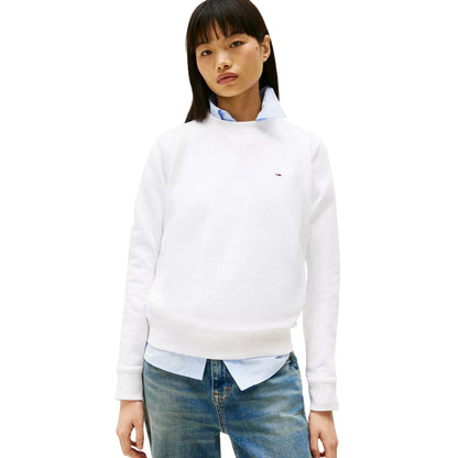 White - Front - Tommy Jeans Womens-Ladies Embroidered Logo Brushed Fleece Sweatshirt