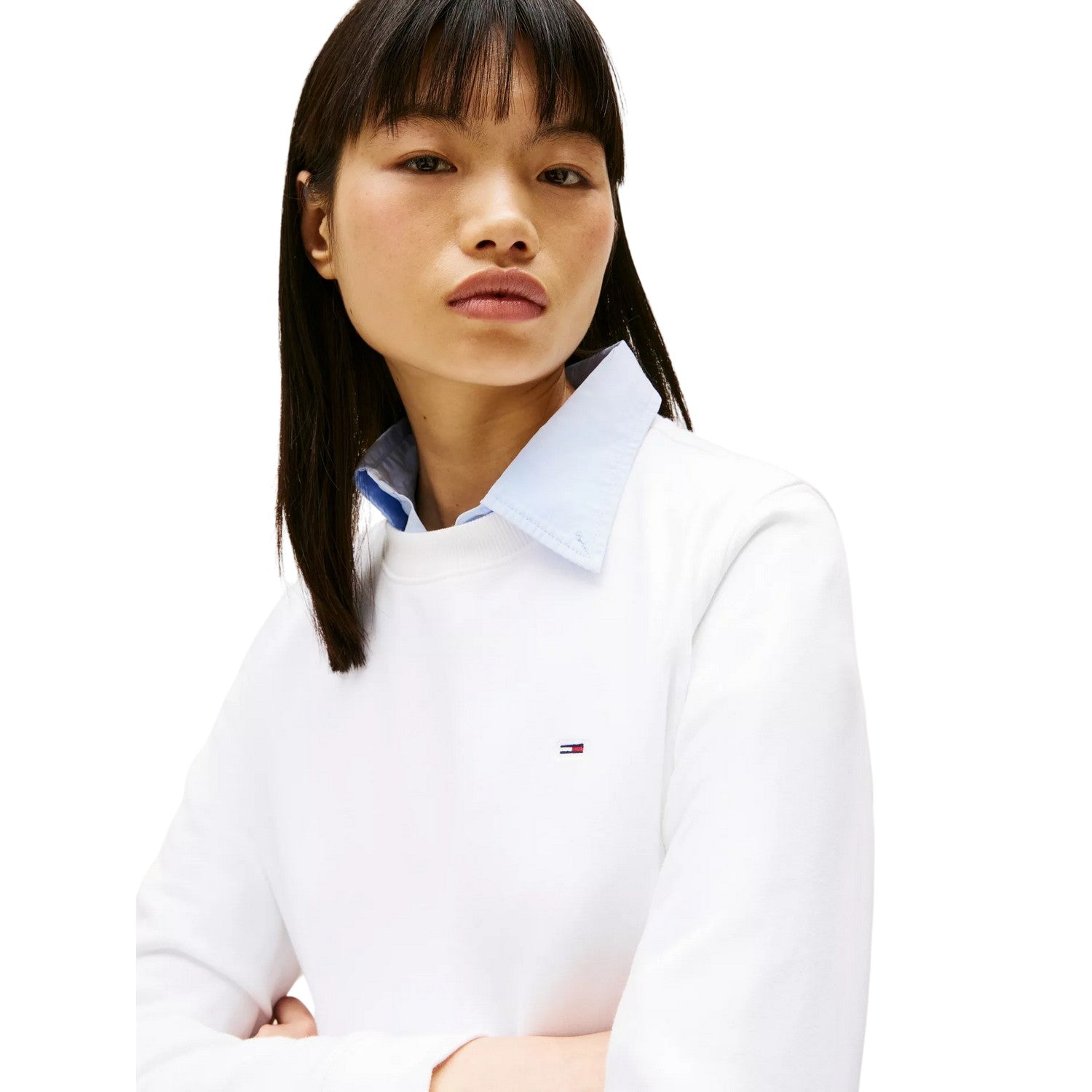 White - Side - Tommy Jeans Womens-Ladies Embroidered Logo Brushed Fleece Sweatshirt