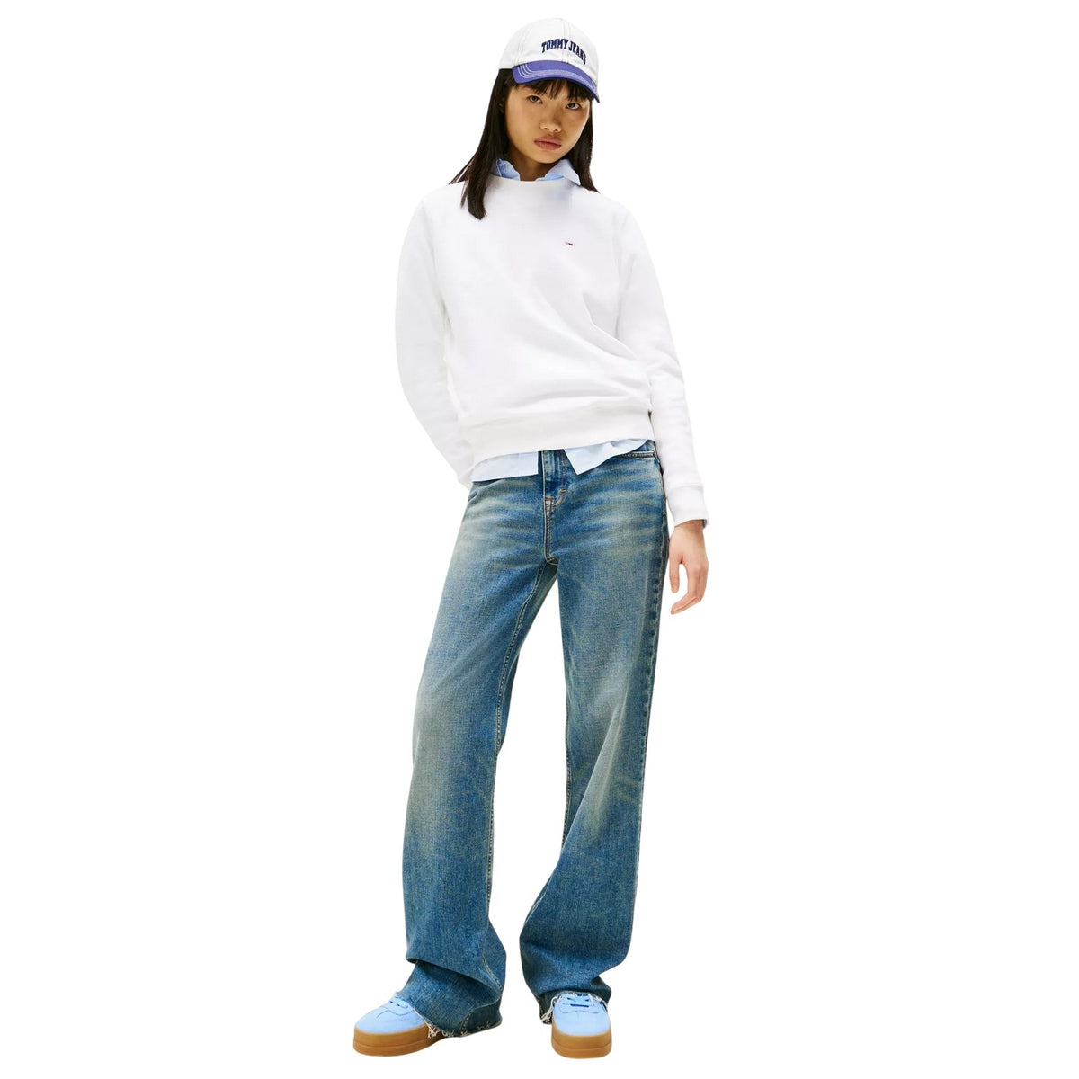White - Lifestyle - Tommy Jeans Womens-Ladies Embroidered Logo Brushed Fleece Sweatshirt