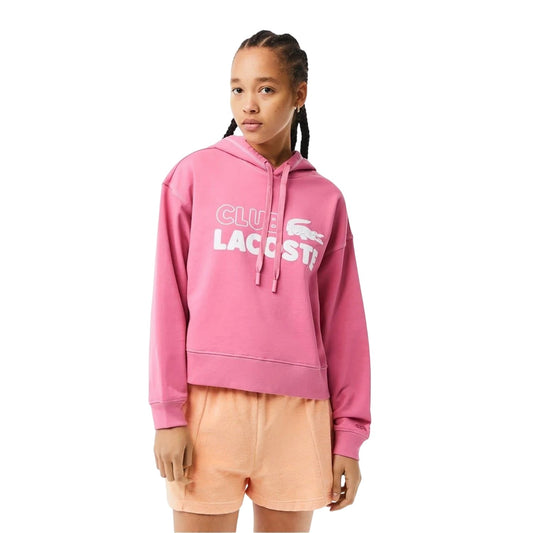 Pink - Front - Lacoste Womens-Ladies Relaxed Fit Drop Sleeve Hoodie