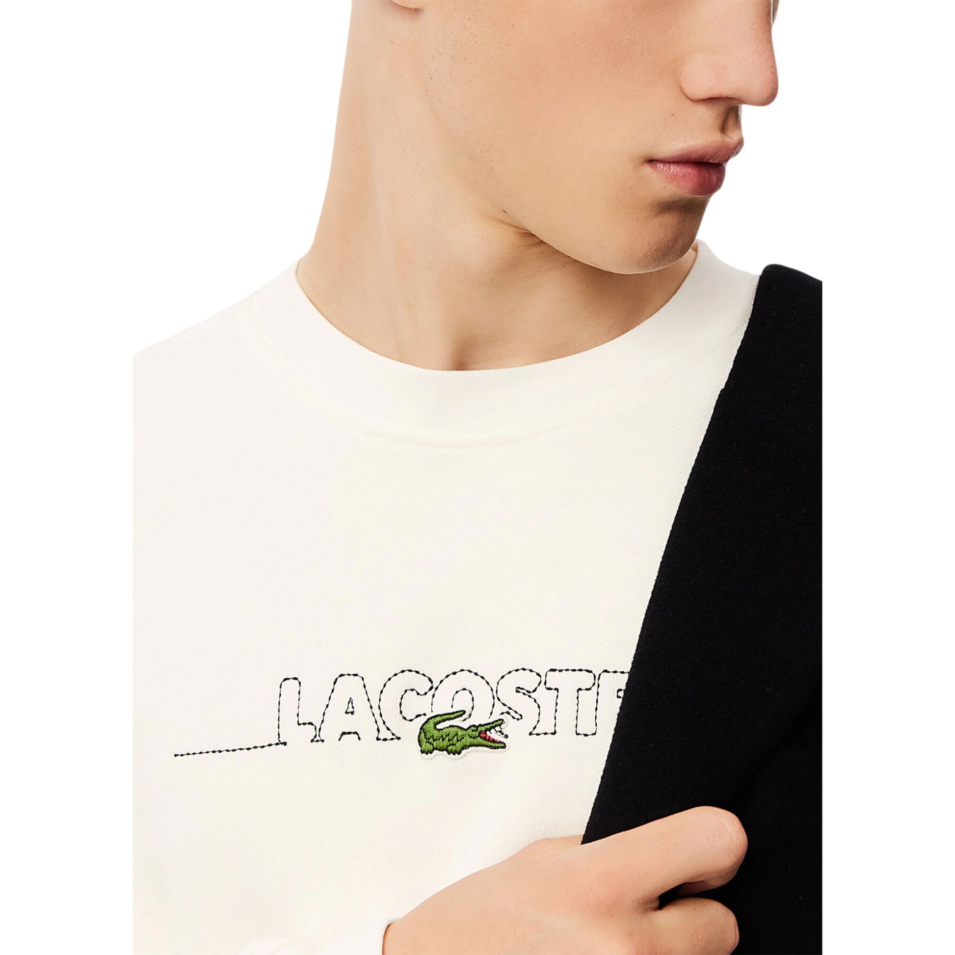 White - Side - Lacoste Mens Embroidered Logo Drop Shoulder Sweatshirt
