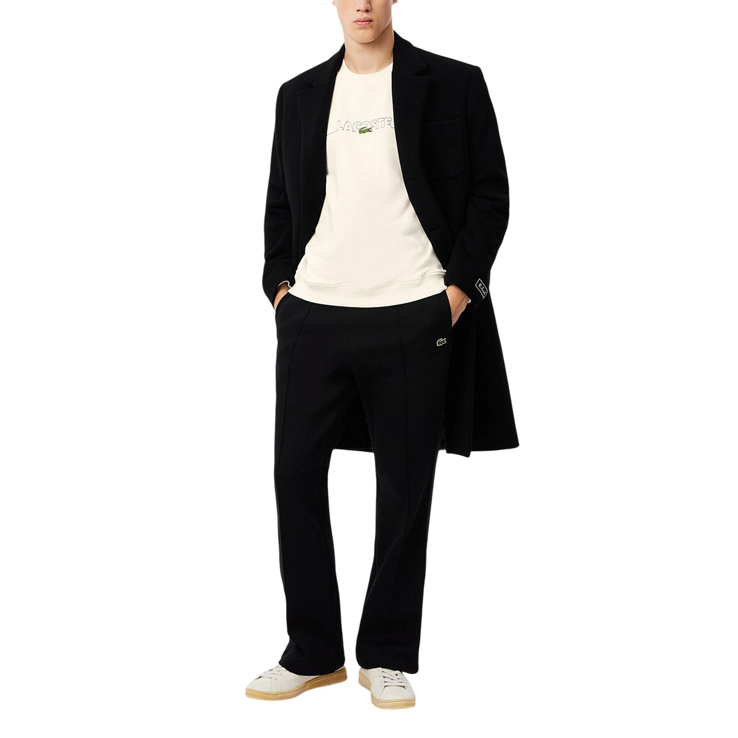 White - Lifestyle - Lacoste Mens Embroidered Logo Drop Shoulder Sweatshirt