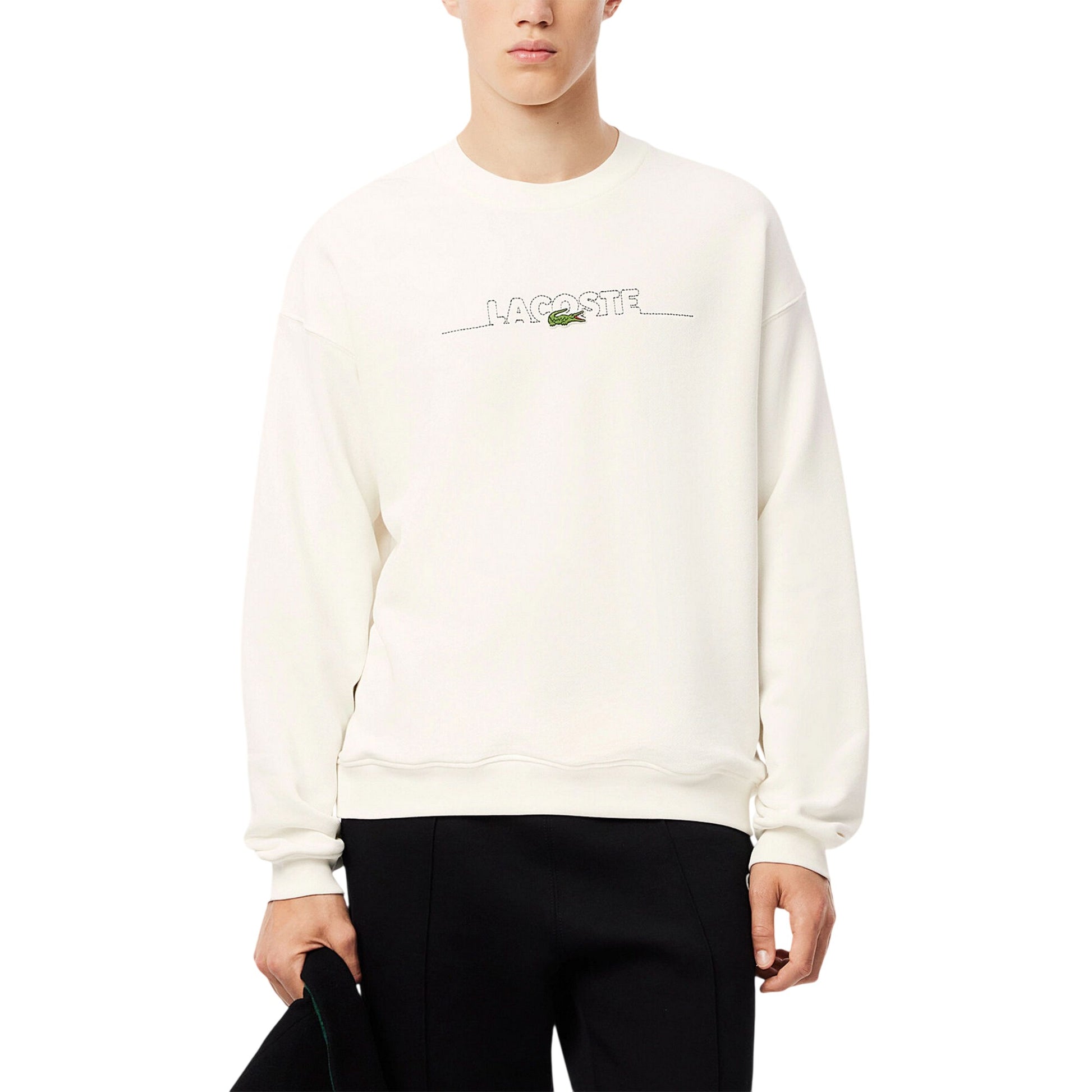White - Front - Lacoste Mens Embroidered Logo Drop Shoulder Sweatshirt