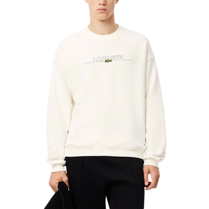 White - Front - Lacoste Mens Embroidered Logo Drop Shoulder Sweatshirt