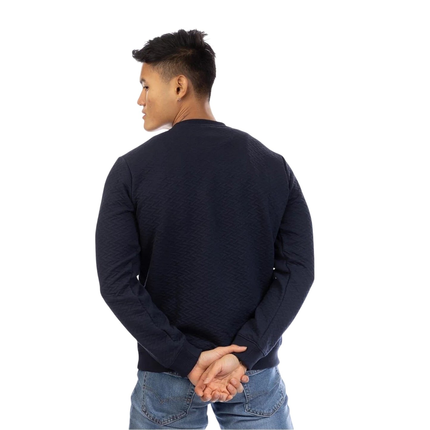 Dark Navy - Back - Peter Werth Mens Quilted Sweatshirt