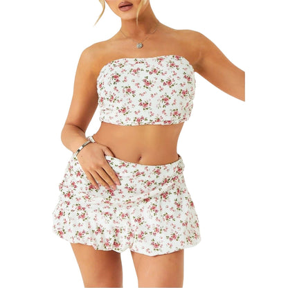 White - Side - Missy Empire Womens-Ladies Floral Ruched Crop Top