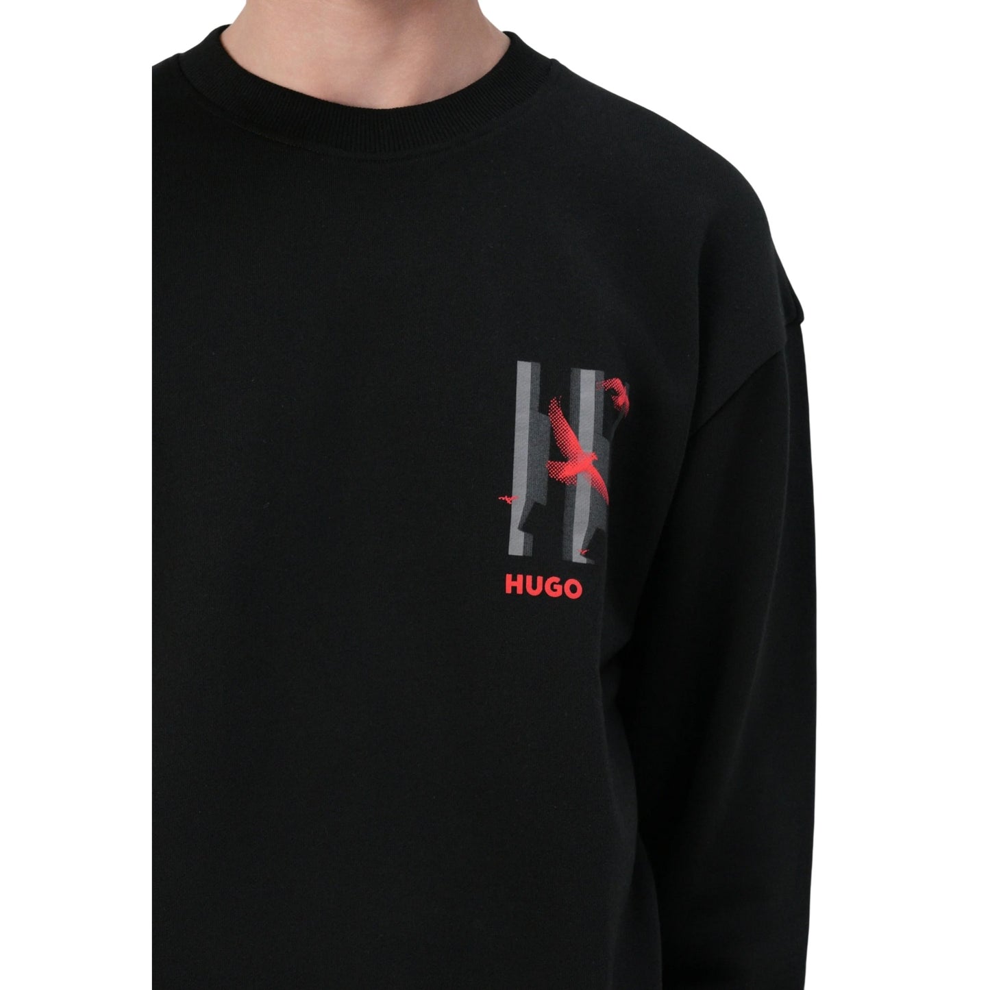 Black - Side - Hugo Mens Graphic Print Drop Shoulder Regular Sweatshirt
