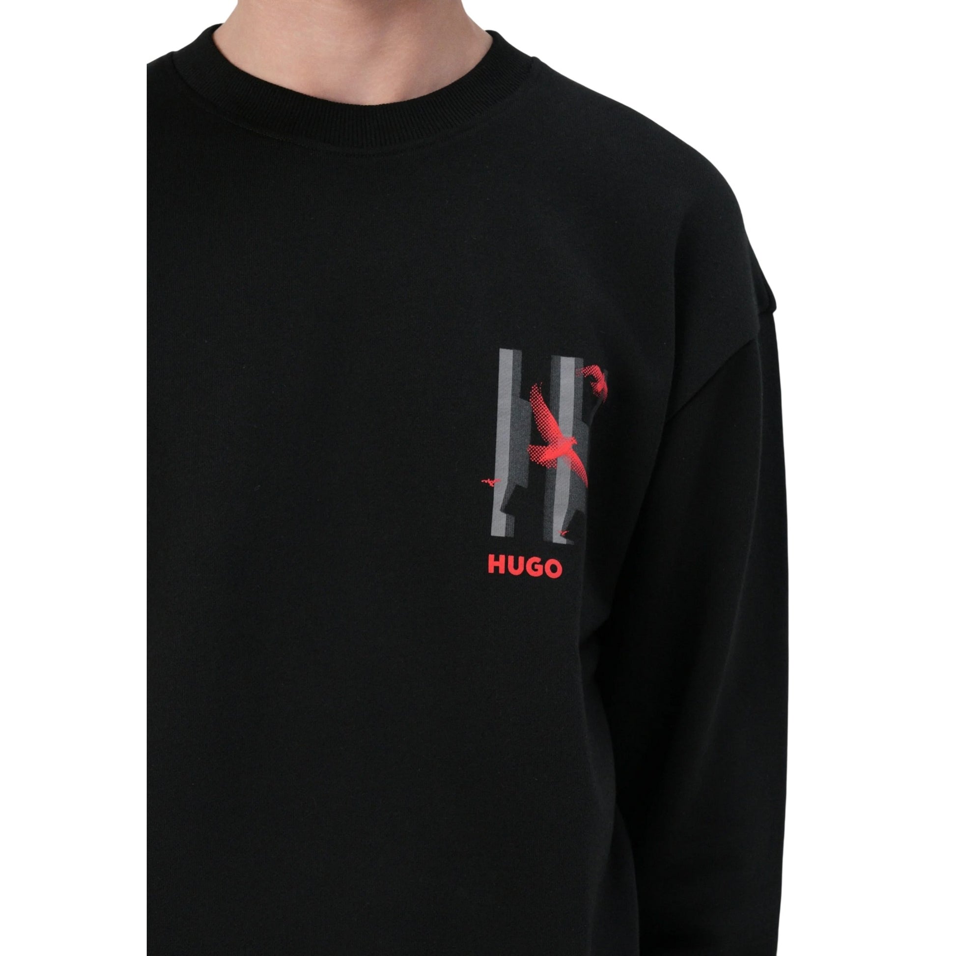 Black - Side - Hugo Mens Graphic Print Drop Shoulder Regular Sweatshirt