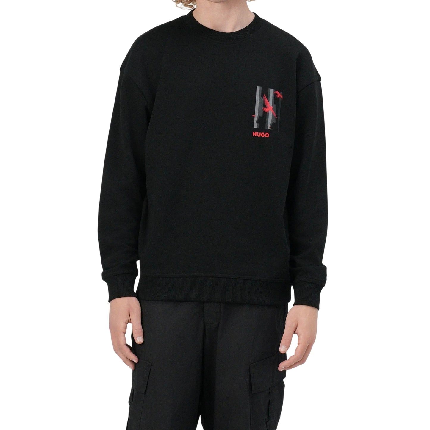 Black - Lifestyle - Hugo Mens Graphic Print Drop Shoulder Regular Sweatshirt