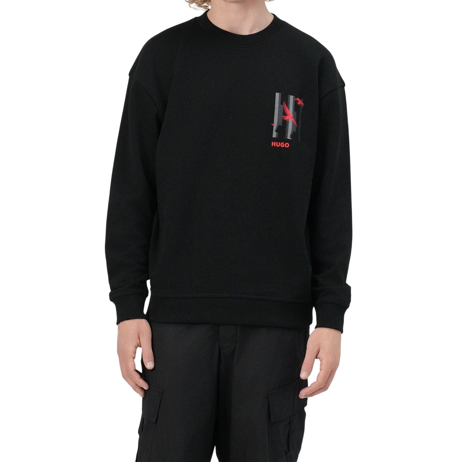 Black - Lifestyle - Hugo Mens Graphic Print Drop Shoulder Regular Sweatshirt