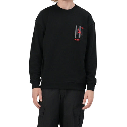 Black - Lifestyle - Hugo Mens Graphic Print Drop Shoulder Regular Sweatshirt