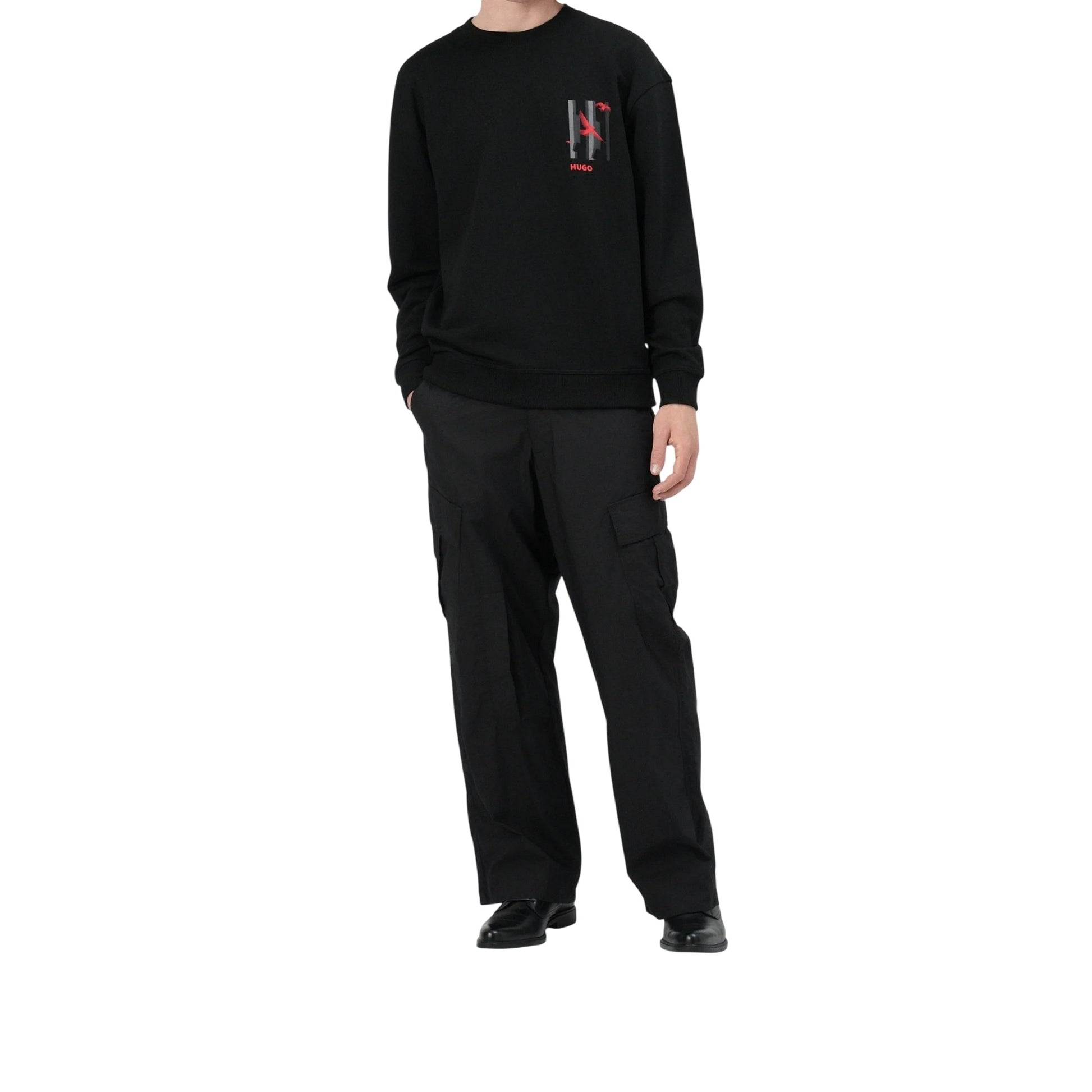 Black - Pack Shot - Hugo Mens Graphic Print Drop Shoulder Regular Sweatshirt