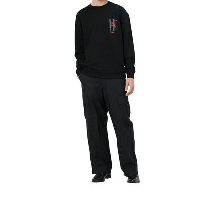 Black - Pack Shot - Hugo Mens Graphic Print Drop Shoulder Regular Sweatshirt