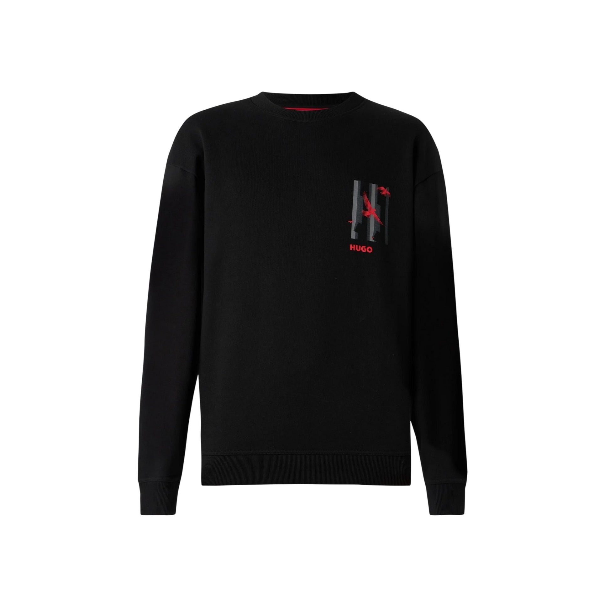 Black - Front - Hugo Mens Graphic Print Drop Shoulder Regular Sweatshirt