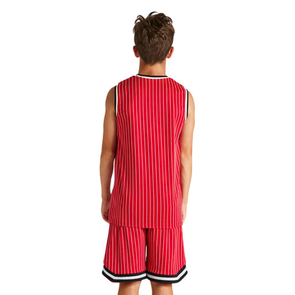 Red - Back - SikSilk Boys Classic Retro Basketball Vest Top