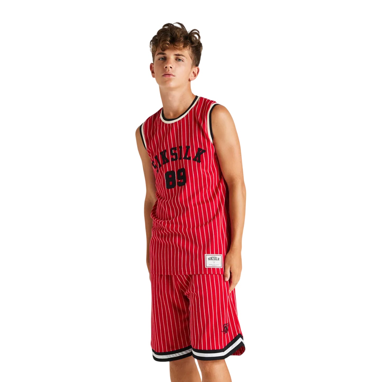 Red - Front - SikSilk Boys Classic Retro Basketball Vest Top