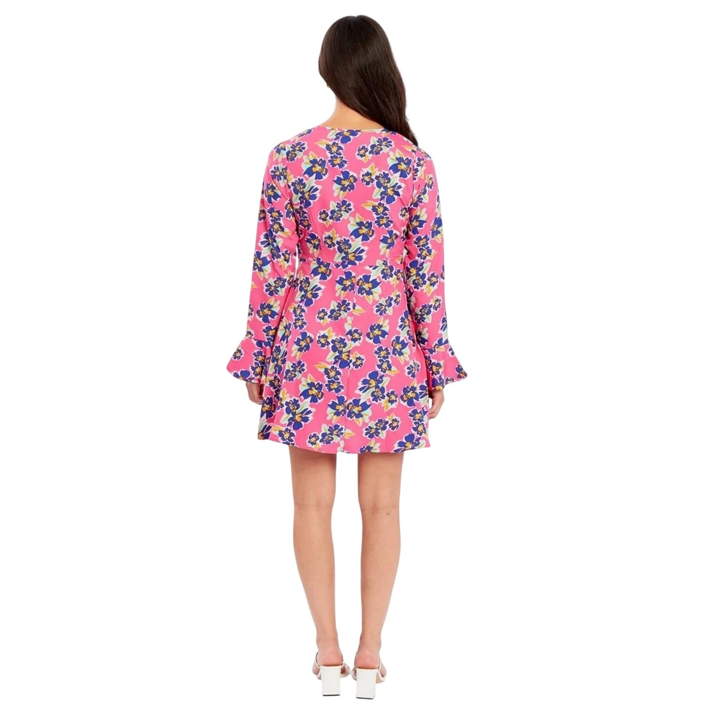 Pink - Back - Wednesday's Girl Womens-Ladies Floral A-line Mini Dress