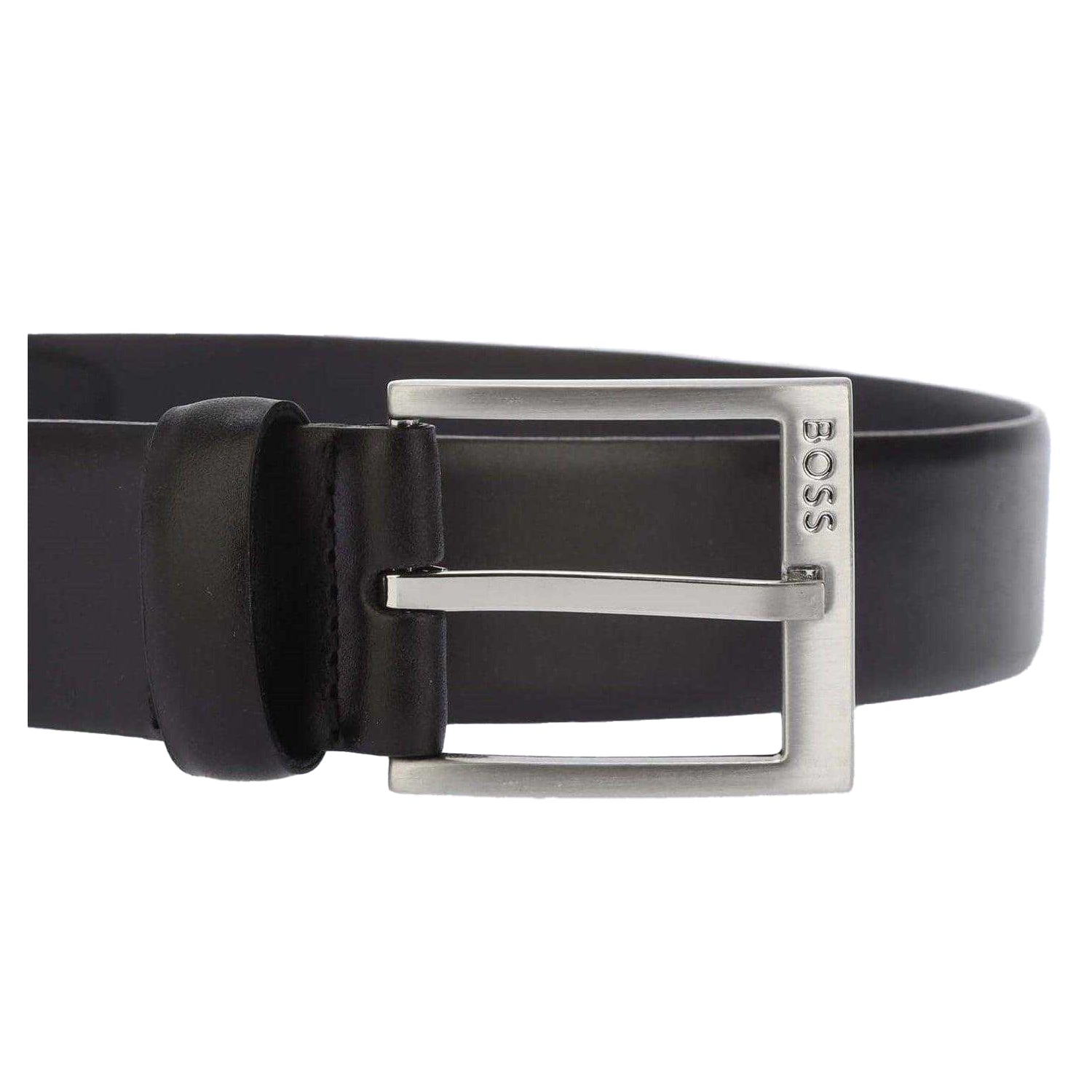 Black - Side - Boss Mens Plain Leather Belt