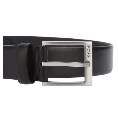Black - Side - Boss Mens Plain Leather Belt