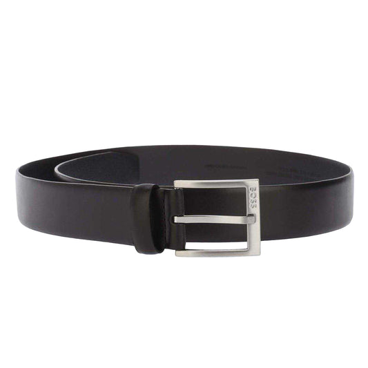 Black - Front - Boss Mens Plain Leather Belt