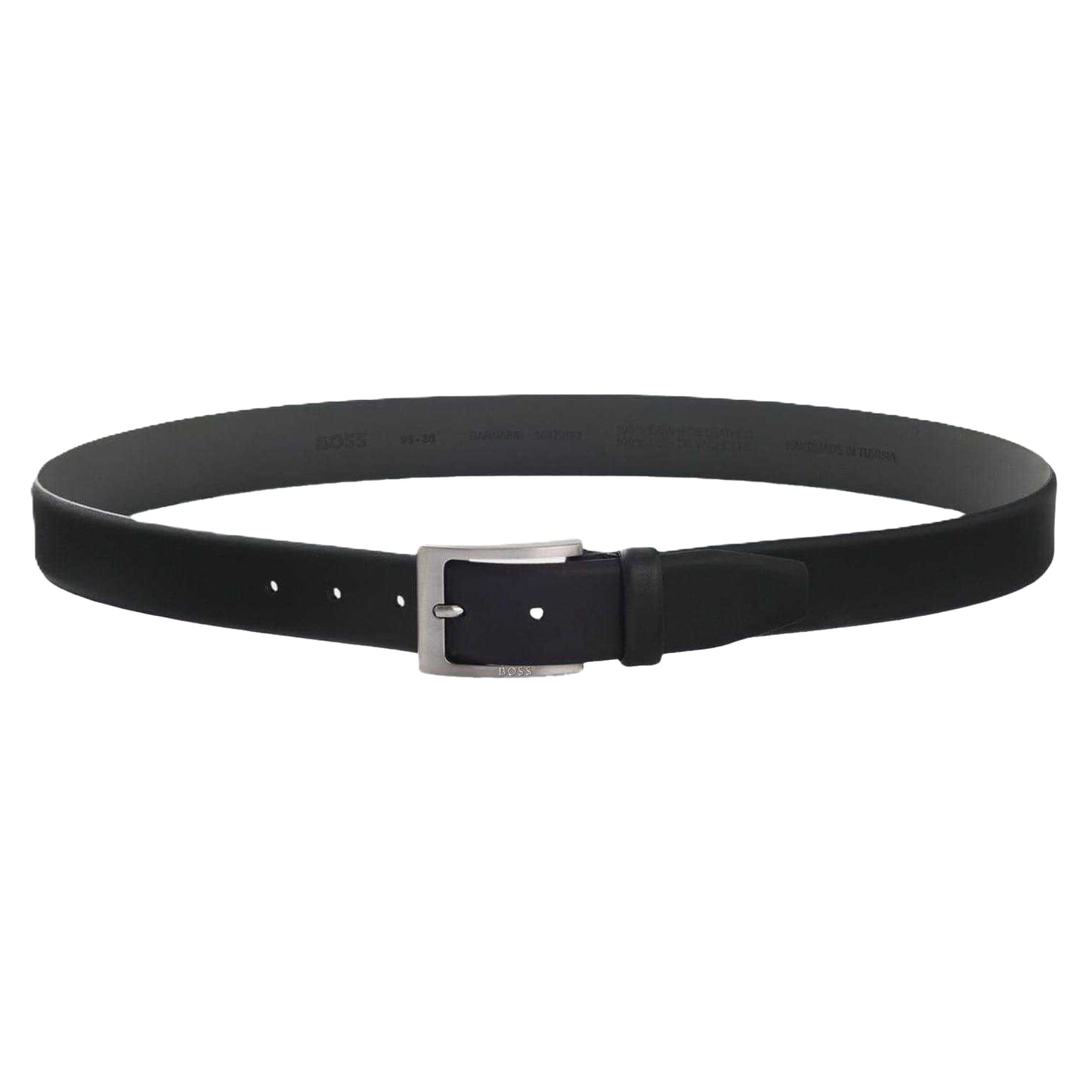 Black - Back - Boss Mens Logo Leather Belt