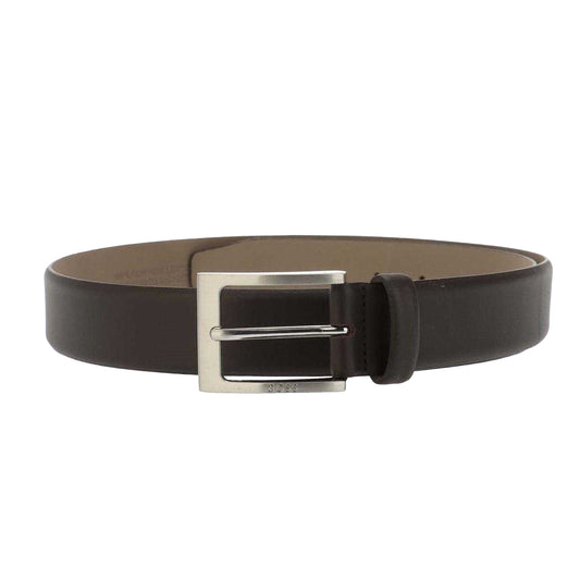 Dark Brown - Front - Boss Mens Logo Leather Belt