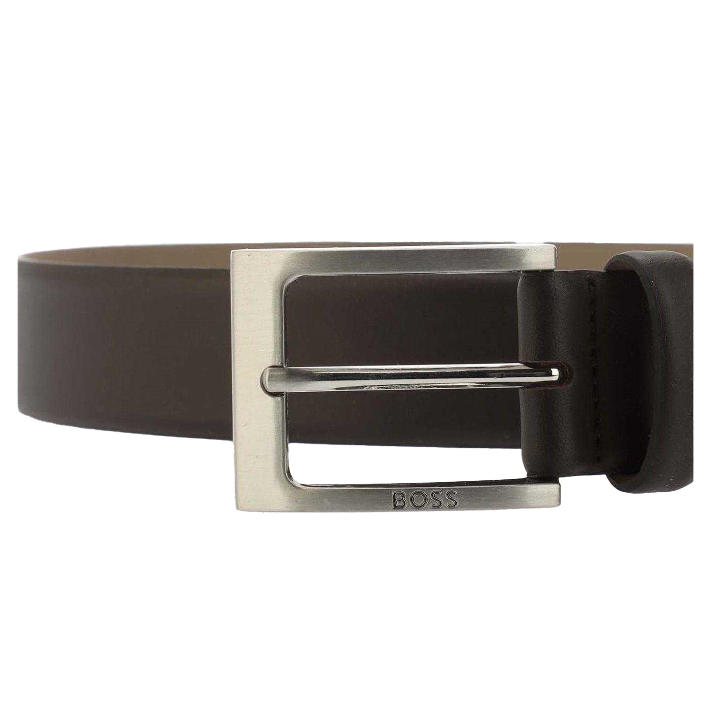 Dark Brown - Side - Boss Mens Logo Leather Belt