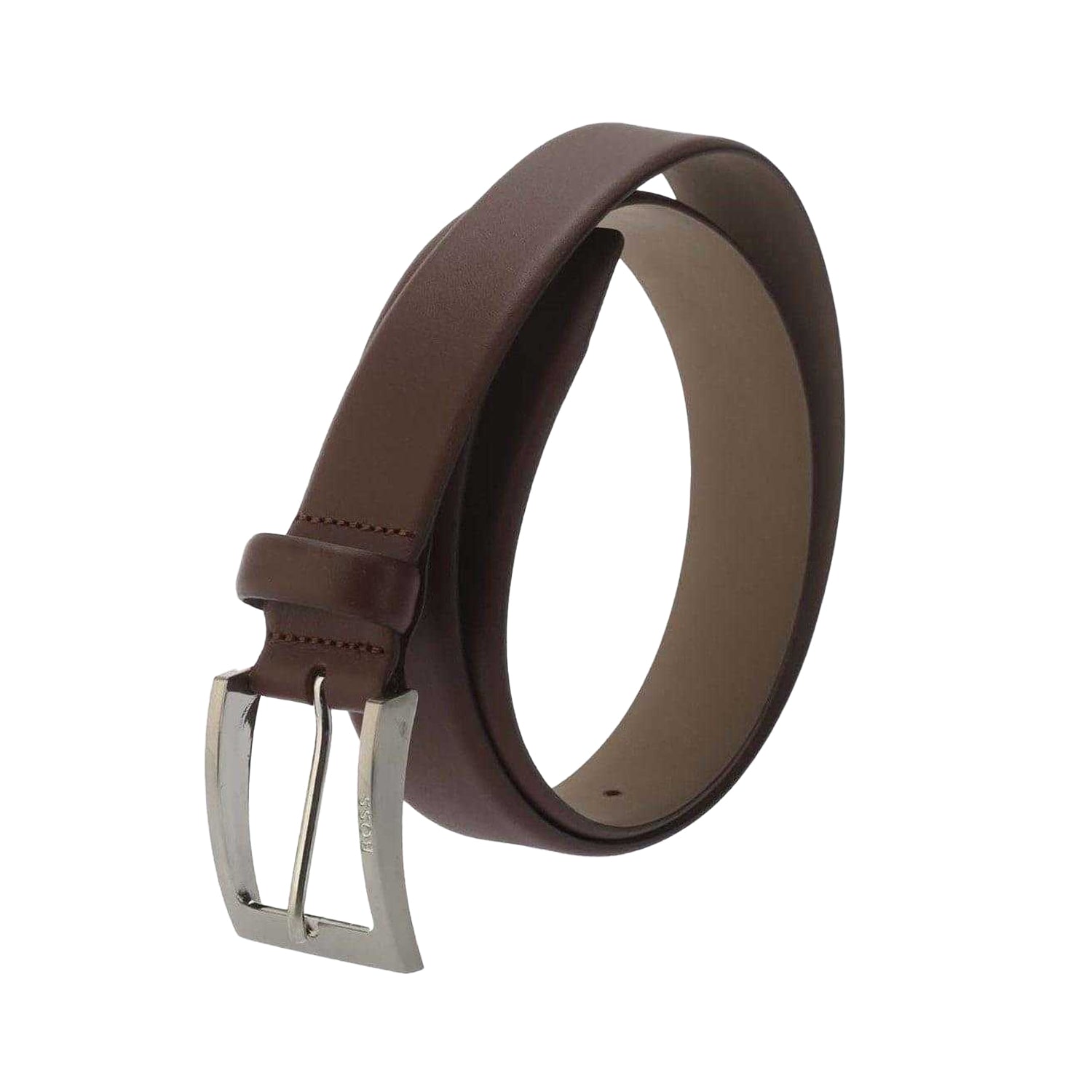 Medium Brown - Back - Boss Mens Logo Leather Belt