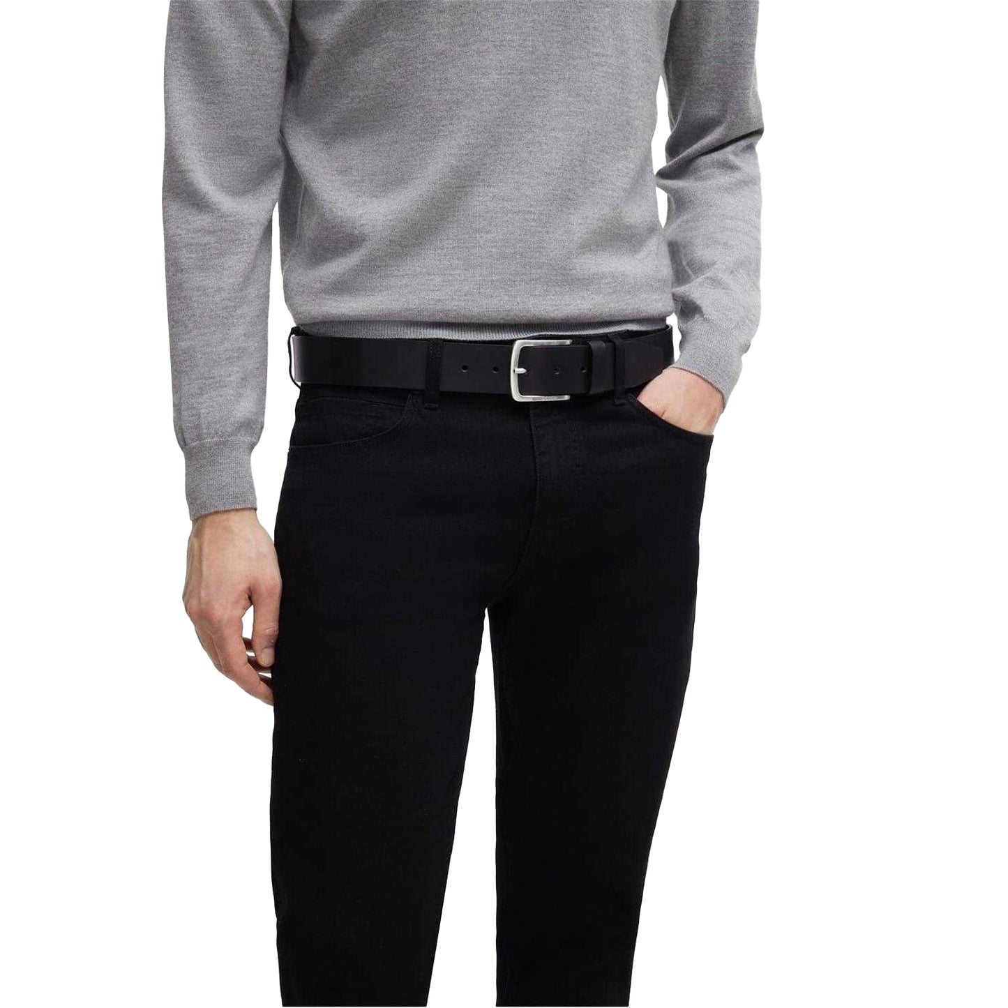 Black - Back - Boss Mens Logo Leather Pin Belt