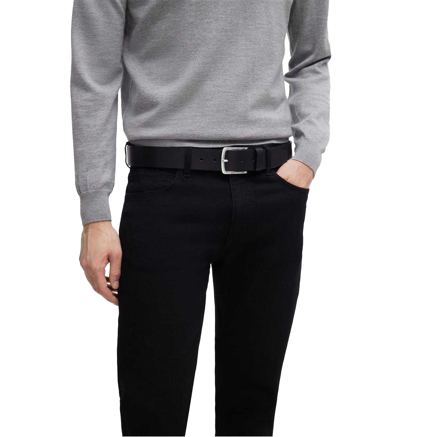 Black - Back - Boss Mens Logo Leather Pin Belt