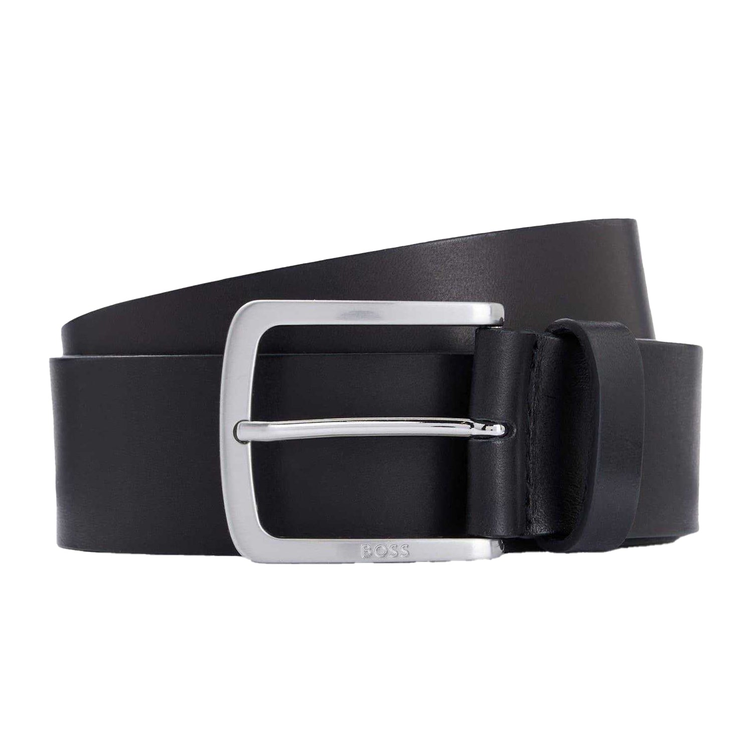 Black - Front - Boss Mens Logo Leather Pin Belt