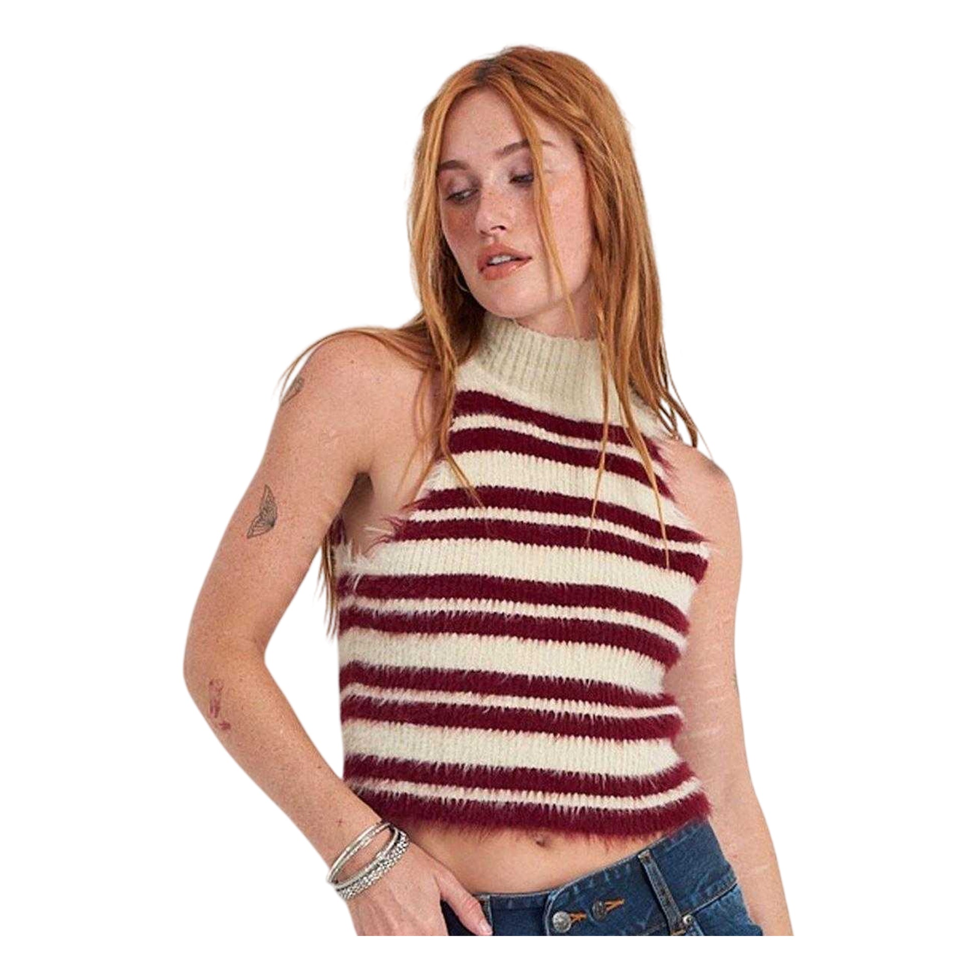 Ecru - Back - The Ragged Priest Womens-Ladies Rag Drum Knitted Crop Top