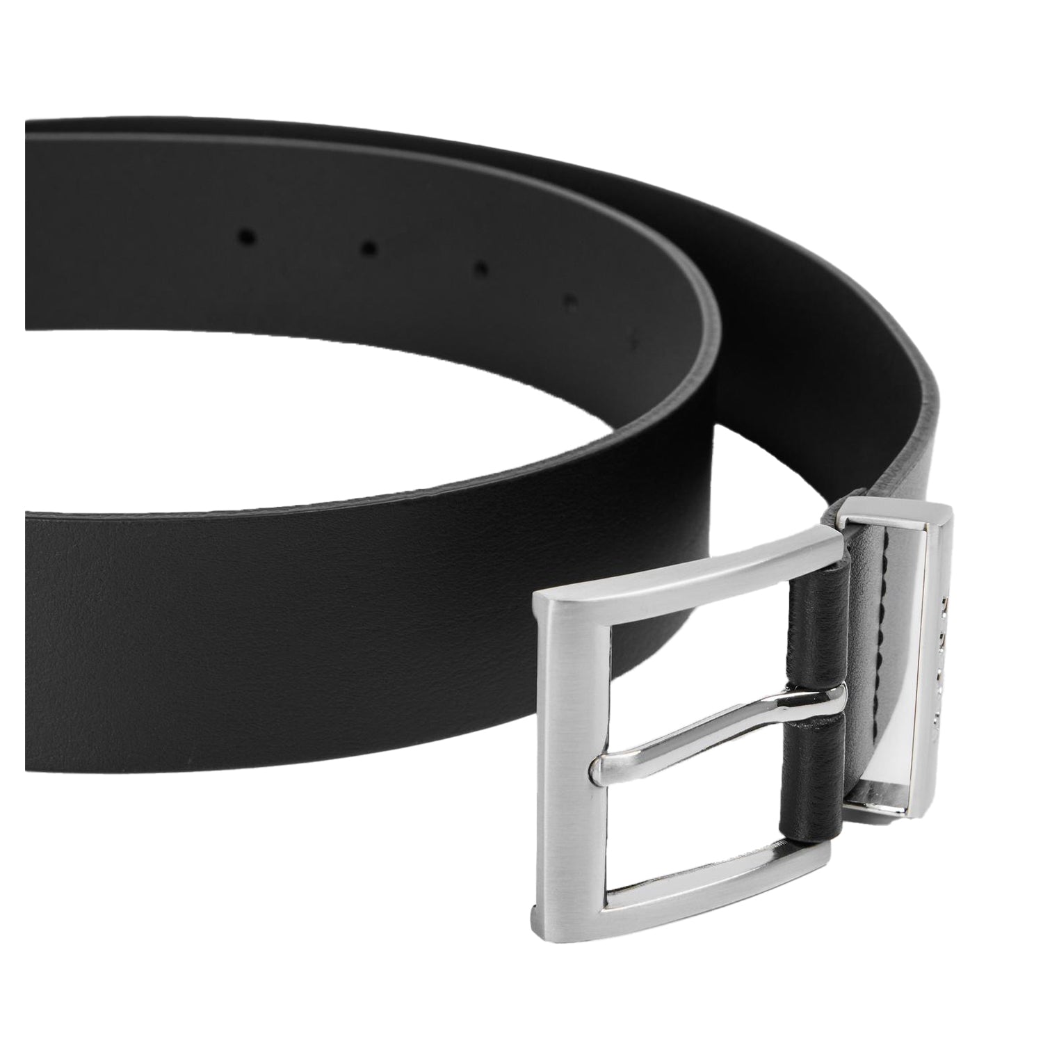 Black - Side - Boss Mens Engraved Logo Leather Dress Belt