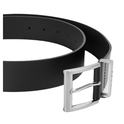 Black - Side - Boss Mens Engraved Logo Leather Dress Belt