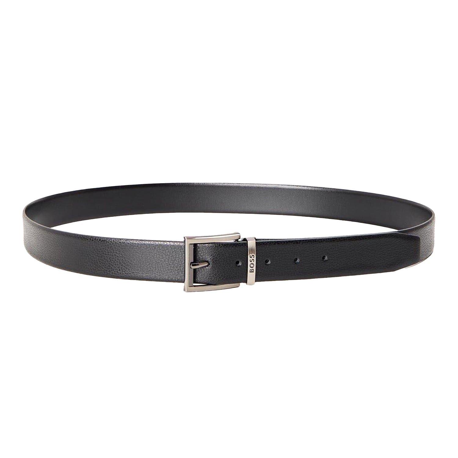 Black - Front - Boss Mens Logo Leather Pin Dress Belt