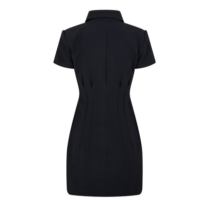 Navy - Back - Muse Womens-Ladies Button Slim Mini Dress