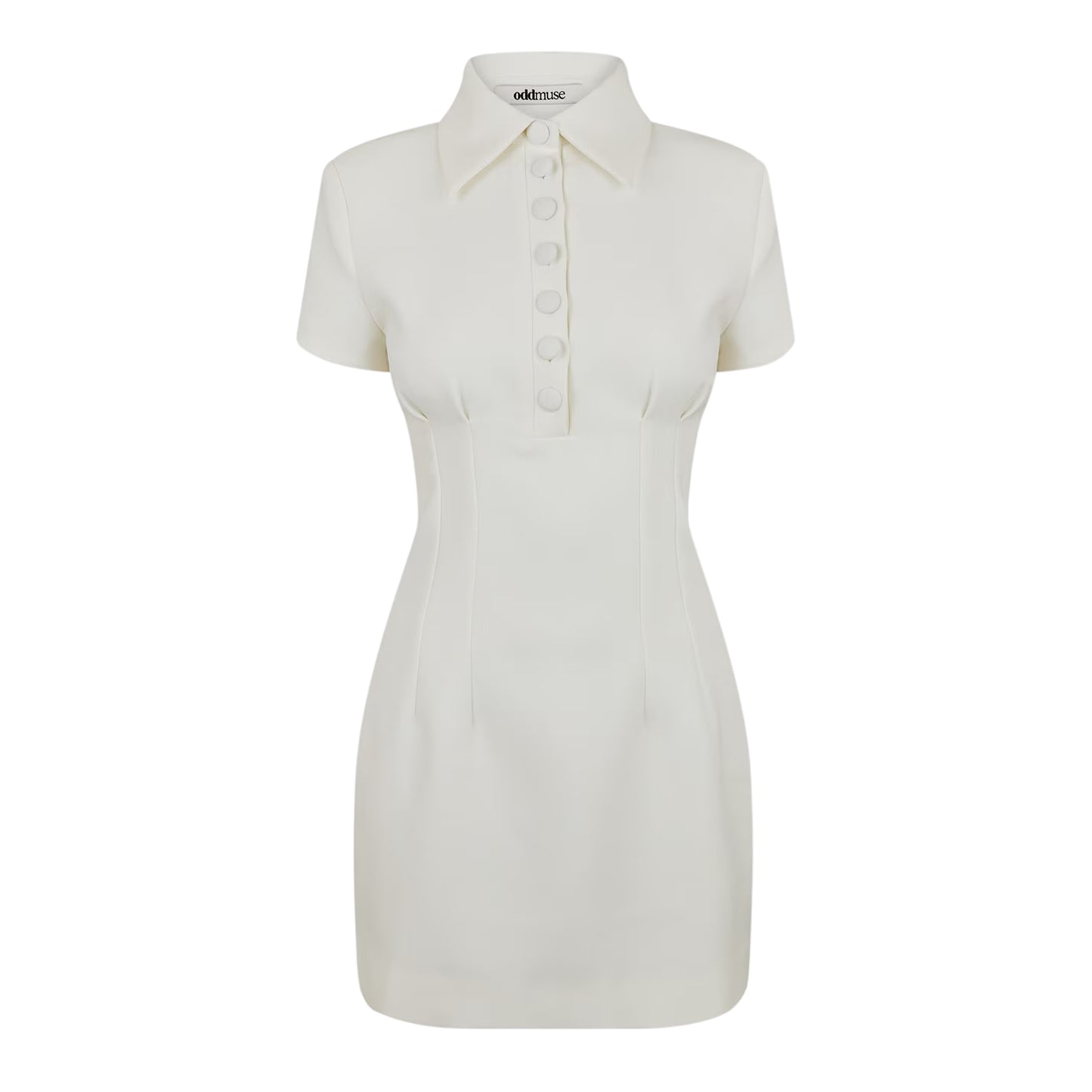 White - Front - Muse Womens-Ladies Button Slim Mini Dress