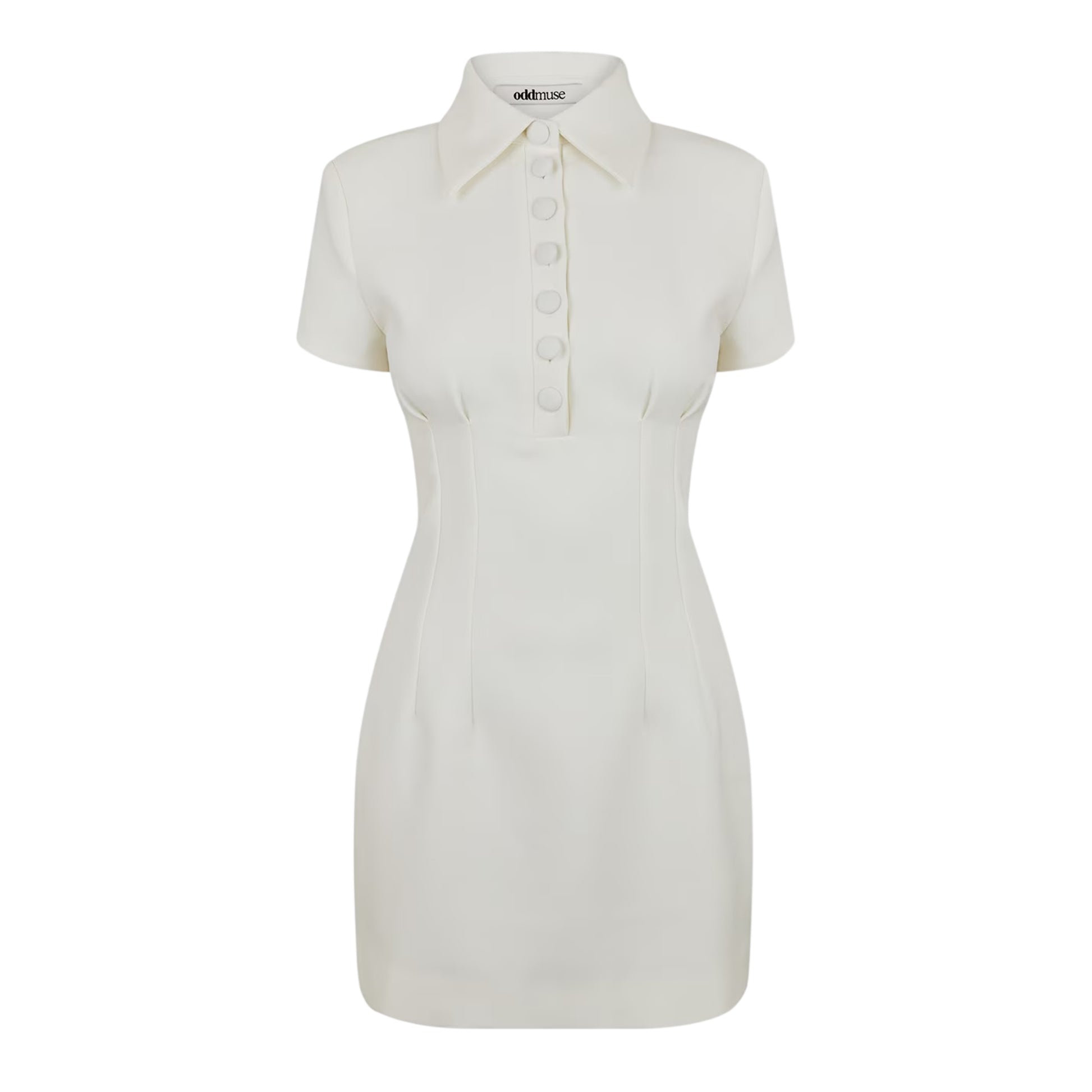 White - Front - Muse Womens-Ladies Button Slim Mini Dress